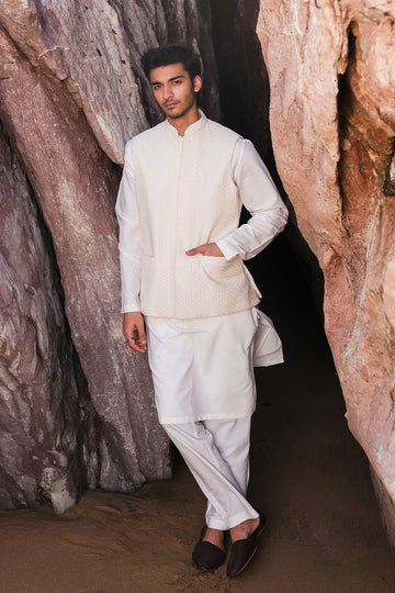 'White Chikankari' Waistcoat